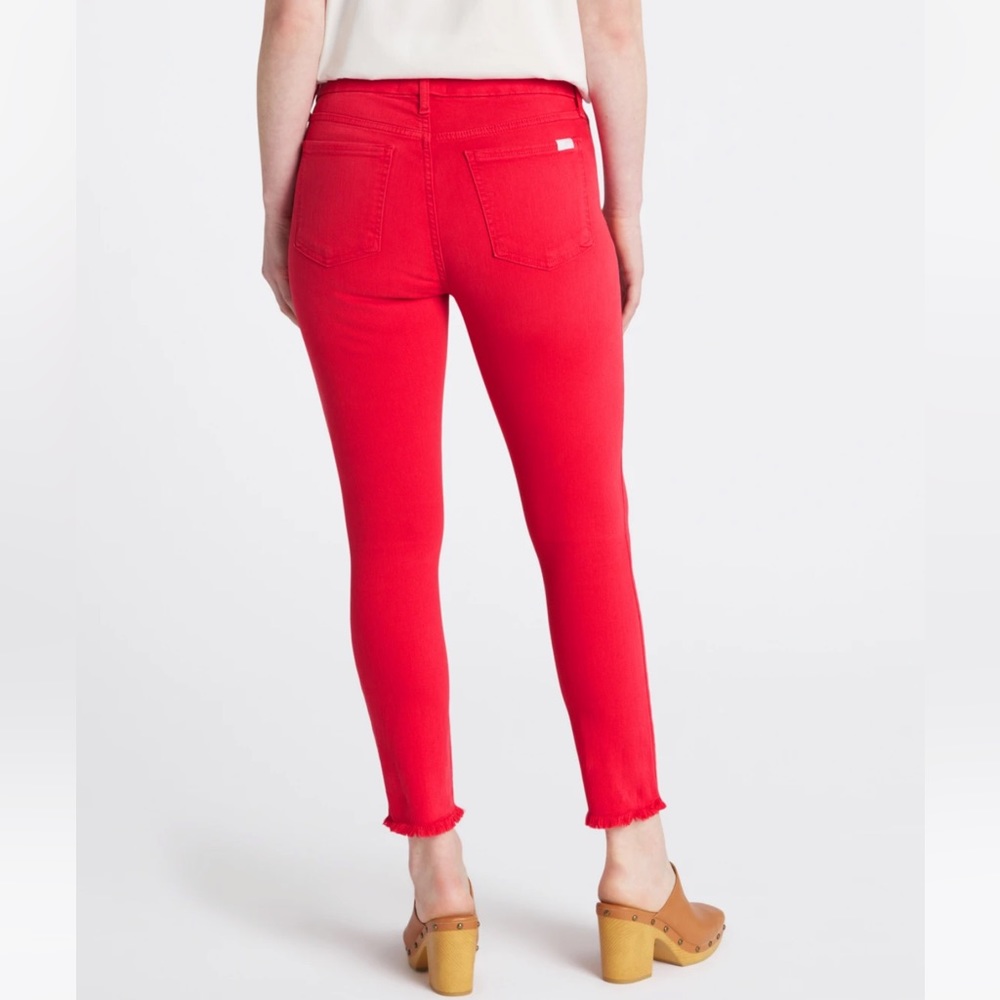JEN7 BY 7 FOR ALL MANKIND Cropped Frayed Hem Skinny Jean, Red, size 14–like new - Picture 3 of 7